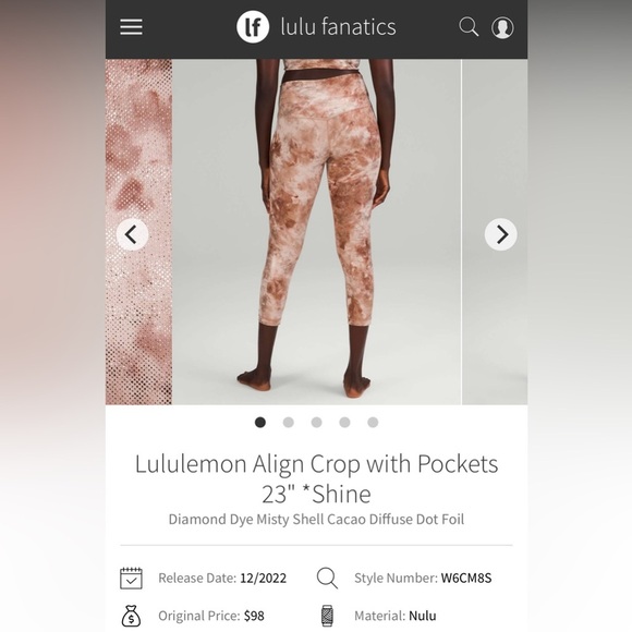 Lululemon Align Crop with Pockets 23" *Shine Diamond Dye Misty Shell/ Size 4 - Picture 9 of 10